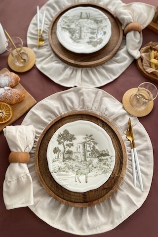 Naturel Amerikan Servisi Yuvarlak 2'li Vintage 40 CM