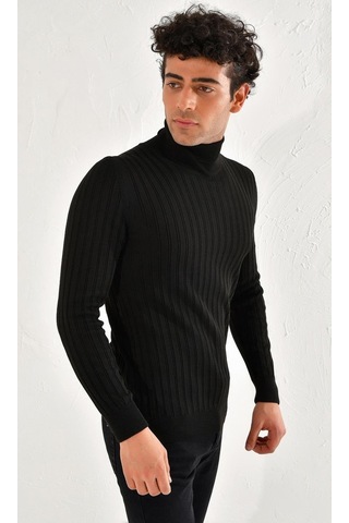 Efor Tr 813 Slim Fit Siyah Balıkçı Triko Siyah