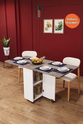 Lüks Katlanır Mutfak Yemek Masası %100 MDF Pratik Raflı Çalışma Masası KM14