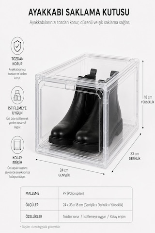Muggo Box 10 Lu Lüx Ayakkabı Kutusu Kapaklı, İstiflenebilir & Dolap Şeffaf Ayakkabı Organizer Saklama Kutusu