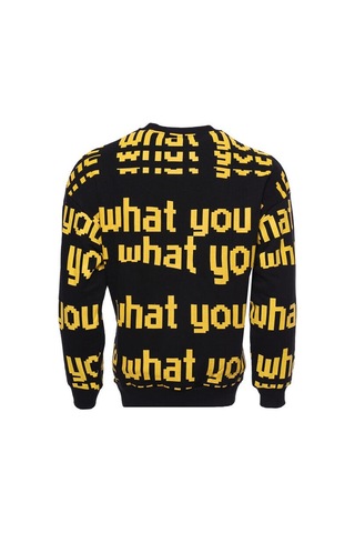 Siyah Baskılı Bisiklet Yaka Sweatshirt - Wessi Siyah