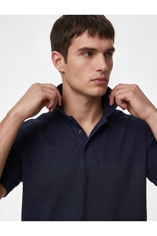 Koton Pamuklu Regular Fit Kısa Kollu Düğmeli Polo Yaka Tişört Lacivert 6sam10290mk