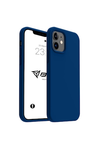 İphone Kılıf İnce Sıvı Silikon 3 Katmanlı Tam Kaplamalı Yumuşak Jel Kauçuk Kılıf Kapak Parlak Lacivert, İphone 11