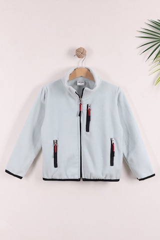 Monox Çocuk Lastik Manşetli Fermuarlı 3 Cepli Unisex Polar Ceket Su Yeşili