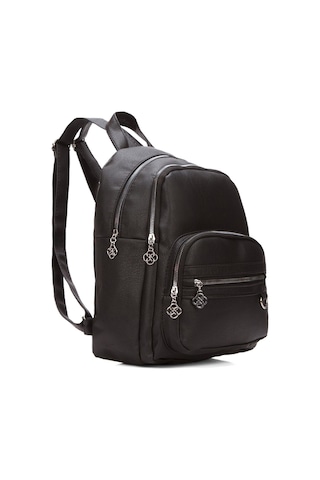 Kadın Günlük Deri Siyah Sırt Çantası Siyah