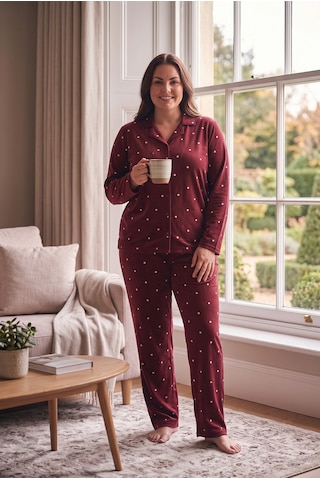 Seboteks Süet Kumaş Önden Düğmeli Büyük Beden Kadın Pijama Takımı 2800 Bordo