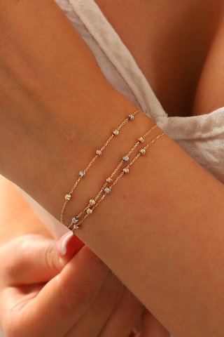 Moom Mücevherat 14 Ayar Altın Dorika Toplu Altın Bileklik Renkli Toplar Üç Sıra Çok Renkli