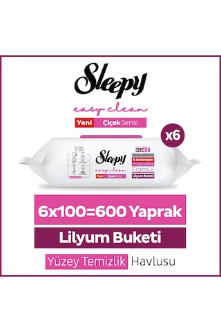 Sleepy Easy Clean Lilyum Buketi Yüzey Temizlik Havlusu Mendili 6x100 (600 Yaprak)