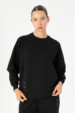 Maraton Oversize Kadın Bisiklet Yaka Siyah Sweatshirt Siyah