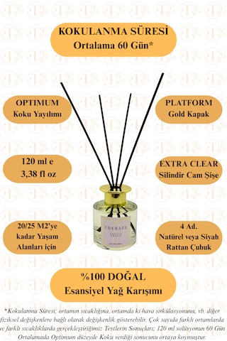 Therapy Smell, Angels Grace - Lüks Çubuklu Oda Kokusu / 120 Ml / Extra Clear Silindir Cam Şişe / Platform Altın Kapak Oryantal