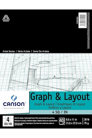 Canson Sanatçı Serisi Grafik Kağıdı, 4x4 Mavi Izgara, 21,6x27,9 Cm, 40 Yaprak, Katlanır Ped