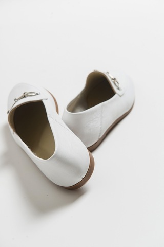 Luvishoes F03 Beyaz Cılt Derı Kadın Babet Beyaz