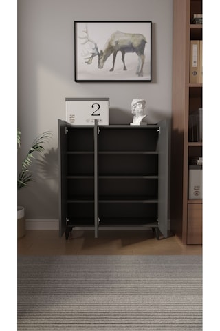 İliana 3 Kapaklı 4 Raflı Çok Amaçlı Dolap, Banyo Dolabı, Mutfak Dolabı Antrasit