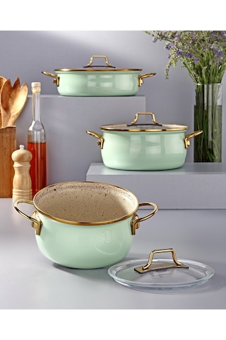 Bonera Emaye Vintage Güveç 6 Pcs Ten. Seti 16-20 Ten.22 Kry Su Yeşili-emy 2402 Bonera Emaye Vintage Güveç 6 Pcs Ten. Seti 16-20 Ten.22 Kry Su Yeşili-emy 2402