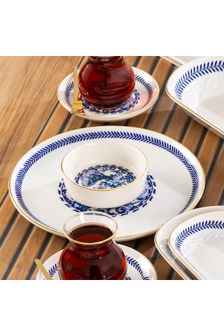 Perotti French 37 Parça Kahvaltı Takımı Çay Seti Kahvaltı Seti Mavi - Beyaz