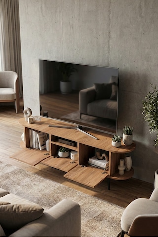 Tv Sehpası 160 Cm Modern 3 Kapaklı Tv Sehpa Çok Amaçlı Konsol Ünitesi Mira Siyah