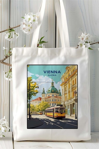 Art Hediye Vienna Baskılı Bez Çanta Omuz Çantası Kişiye Özel Desen Çok Renkli