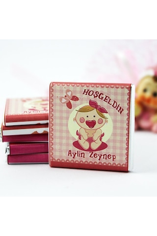 Dark Brown Hoşgeldin Kız Bebek Çikolatası İsim Yazılabilen Hediye Çikolata KBK6 150 Adet
