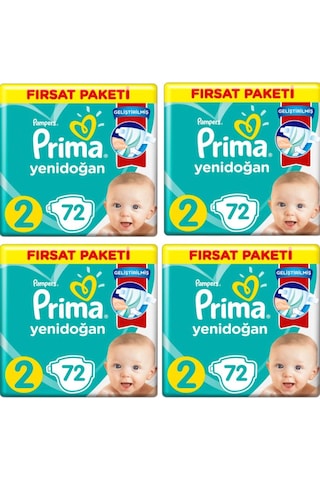 Prima Pampers Yenidoğan Fırsat Paketi Bebek Bezi 4-8 KG 2 Beden 4 x 72 Adet 4'lü