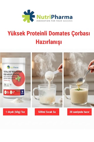 Whey Proteinli Domates Çorbası Öğün Yerine Geçen Yüksek Proteinli Tam Öğün, 600 G Domates