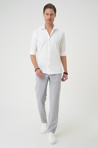 Efor Slim Fit Gofre Kumaş Desenli Kısa Kol Beyaz Gömlek G 1592 Beyaz