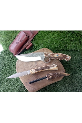 Tctknives El Yapımı Av Kamp Kılıflı Bıçak001 Kahverengi - Krem