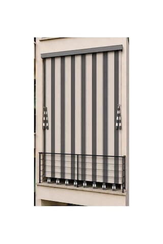 Suya Dayanıklı Kornişli Balkon Perdesi Modern Dış Mekan Fon Perde Antrasit-beyaz Antrasıt Beyaz