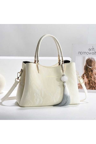 Pazly Yeni Moda Beyaz Büyük Kapasiteli Açık Bej Elçantası Açık Bej