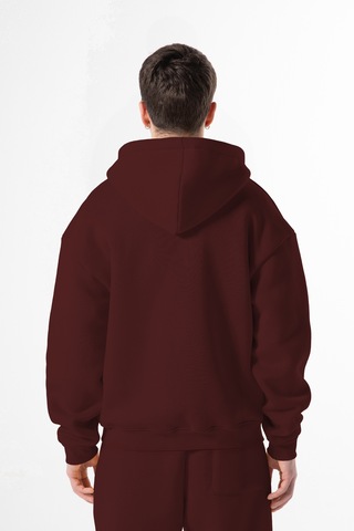 Flaw Nakışlı Zip Hoodie-28826 Bordo