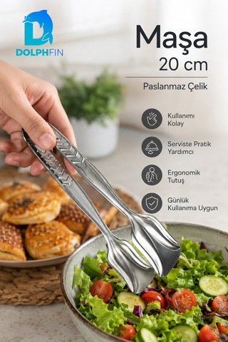 20 Cm Paslanmaz Çelik Servis Maşası Salata, Pasta Ve Sunum Maşası