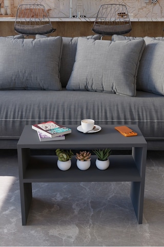 Alpa Ev Mobilya Alt Raflı Orta Sehpa, Modern Salon Sehpası, Dekoratif Çay & Kahve Yan Sehpası Antrasit