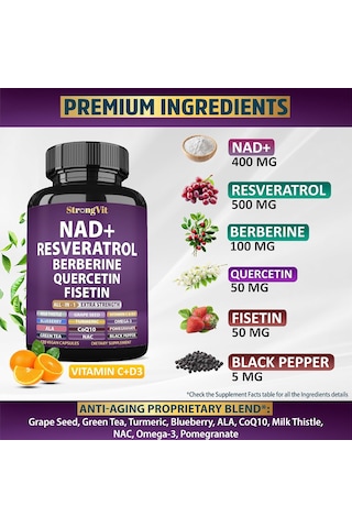 Strongvit Nad+ Resveratrol Berberine Quercetin Fisetin 120 Kapsül Orijinal Usa Menşeii Dmmedicineden