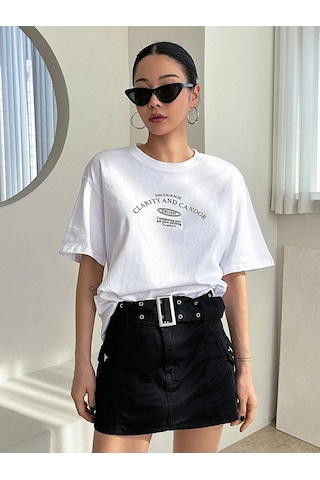Clarity And Candor Baskılı Unisex Oversize T-shirt Beyaz