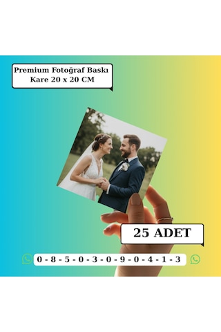 Kişiye Özel Premium Fotoğraf Baskı 25 Adet Kare 20 X 20 Cm