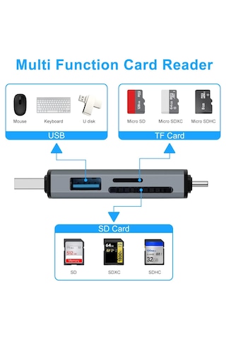 Cr62 5in1 Çift Girişli Usb 3.0 & Type-c Otg Kart Okuyucu Hub Sd, Micro Sd Kart Okuyucu Adaptör