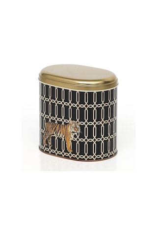 Safari Tiger Desenli Oval Metal Saklama Kabı 14 x 12 x 13 CM 1.4 L Çok Renkli