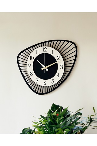 Dekoratif Yeni Modern Bellatrix Ahşap Duvar Saati 48 Cm Siyah - Beyaz
