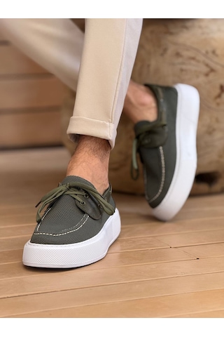 Roof Atelier Erkek Haki Triko Kalın Taban Loafer Ayakkabı - 2602 - Triko Haki