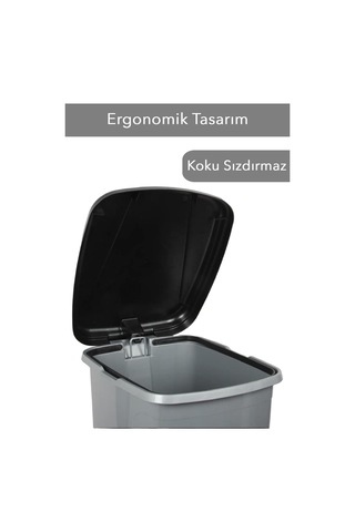 Pedallı Gri Banyo Mutfak Çöp Kovası Siyah Kapaklı Slim Pedallı Çöp Kovası 25litre Gri