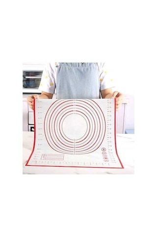 Novahub Kırmızı Fiberglas Silikon Piş. Matı, 50x40cm, Yoğurma Pedi, Yapışmaz, Haddeleme Hamur Mat, Ölçekli Pasta Sayfası