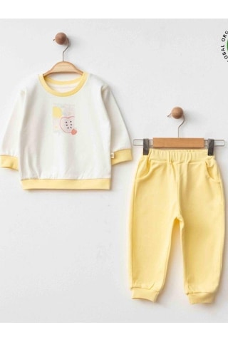 Zekids Kız Bebek Elma Baskılı Organik 2 Li Takım-15471 Sari