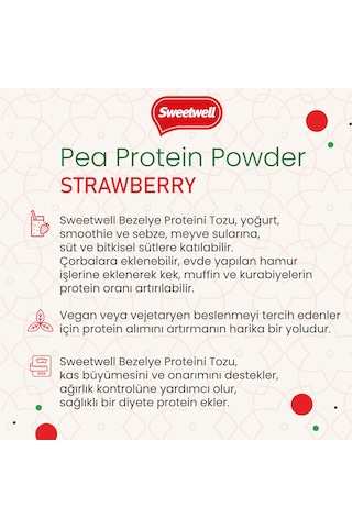Sweetwell Çilek Aromalı Vegan Bezelye Proteini Tozu 3 x 400 G