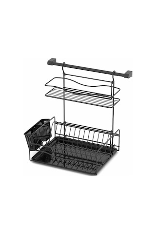 Geseus Home Borulu Askılı Bardaklık Tabaklık Bulaşıklık Mat Siyah