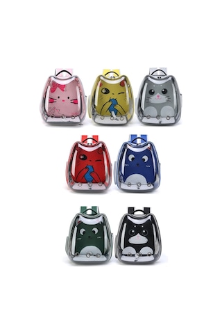 Cbtx Karikatür Desen Kedi Şeffaf Pet Çanta Uzay Kapsülü Taşınabilir Pet Sırt Çantası, Renk: Gri