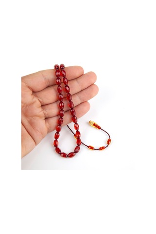 Osmanlı Ateş-i Kehribar Kolye 41habbe 6x9.5mm Tesbih -cafer Koç Usta İşi Kırmızı