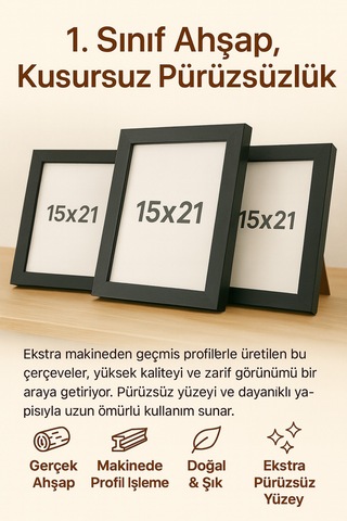 Siyah Boyalı Ahşap Fotoğraf Çerçevesi 15x21 Cm Şık & Dekoratif Masaüstü Kullanım Pürüzsüz Yüzey