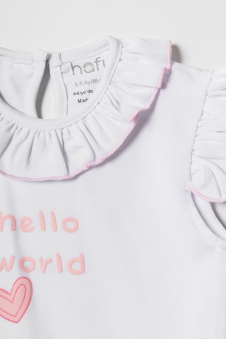 Hafy Baby Hello World Nakışlı, Fırfır Yakalı, Kız Bebek Şortlu Takım Beyaz - Pembe