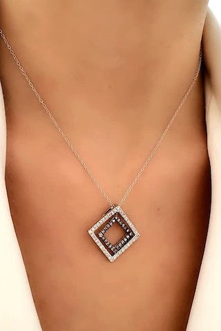 Sitrin Taşlı Zirkon Taş Detaylı Gümüş Kolye