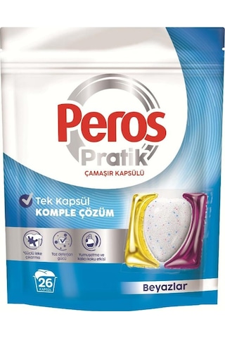 Peros Pratik Matik Çamaşır Deterjanı Kapsülü - Tableti 52 Adet Beyazlar 2pkx26