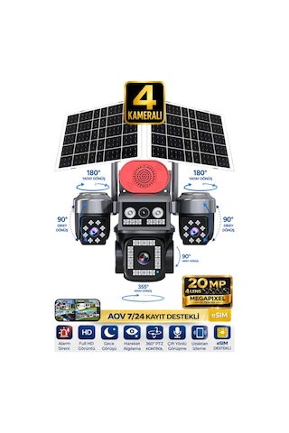 Sw440 4 Kameralı 20mp 5g Sim Kartlı Ptz Güvenlik Kamerası Çift Solar Panelli Güneş Enerjili Kamera